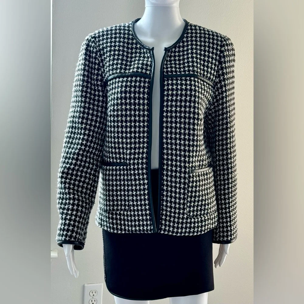 Lavender & Honey Anthropologie Black White Boucle Tweed Open Blazer Sz-M. - Picture 3 of 16
